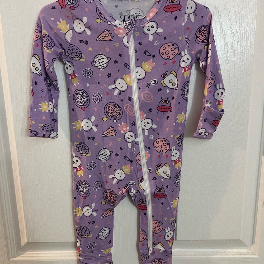 Purple Footies One Piece with Whimsical Print Bamboo